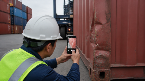 Container depot surveyor photographing damage